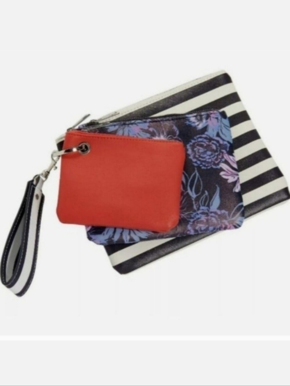 3 Pouches Black Purple Red Floral Striped Set Travel Wristlets Maurice's NWT